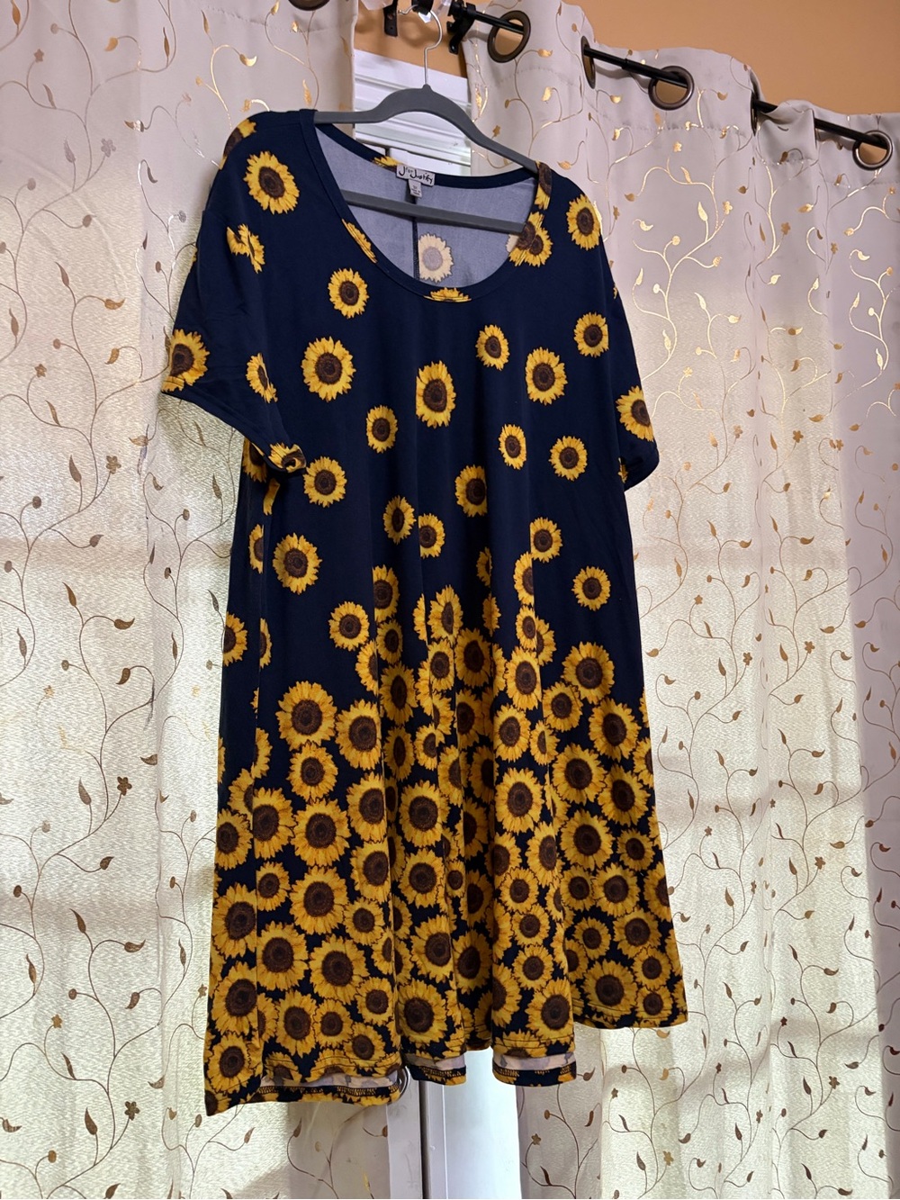 Sunflower Print Dress - Navy & Yellow